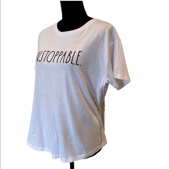 NWT Rae Dunn cotton blend white shortsleeved graphic T-shirt size medium - Picture 2 of 8